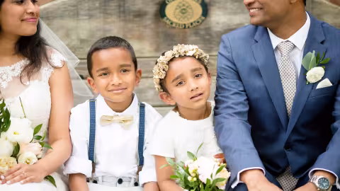 Couple with two children