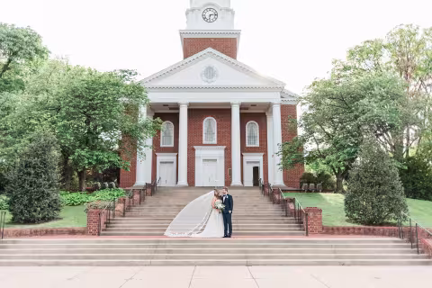 bride and family in front of chapel