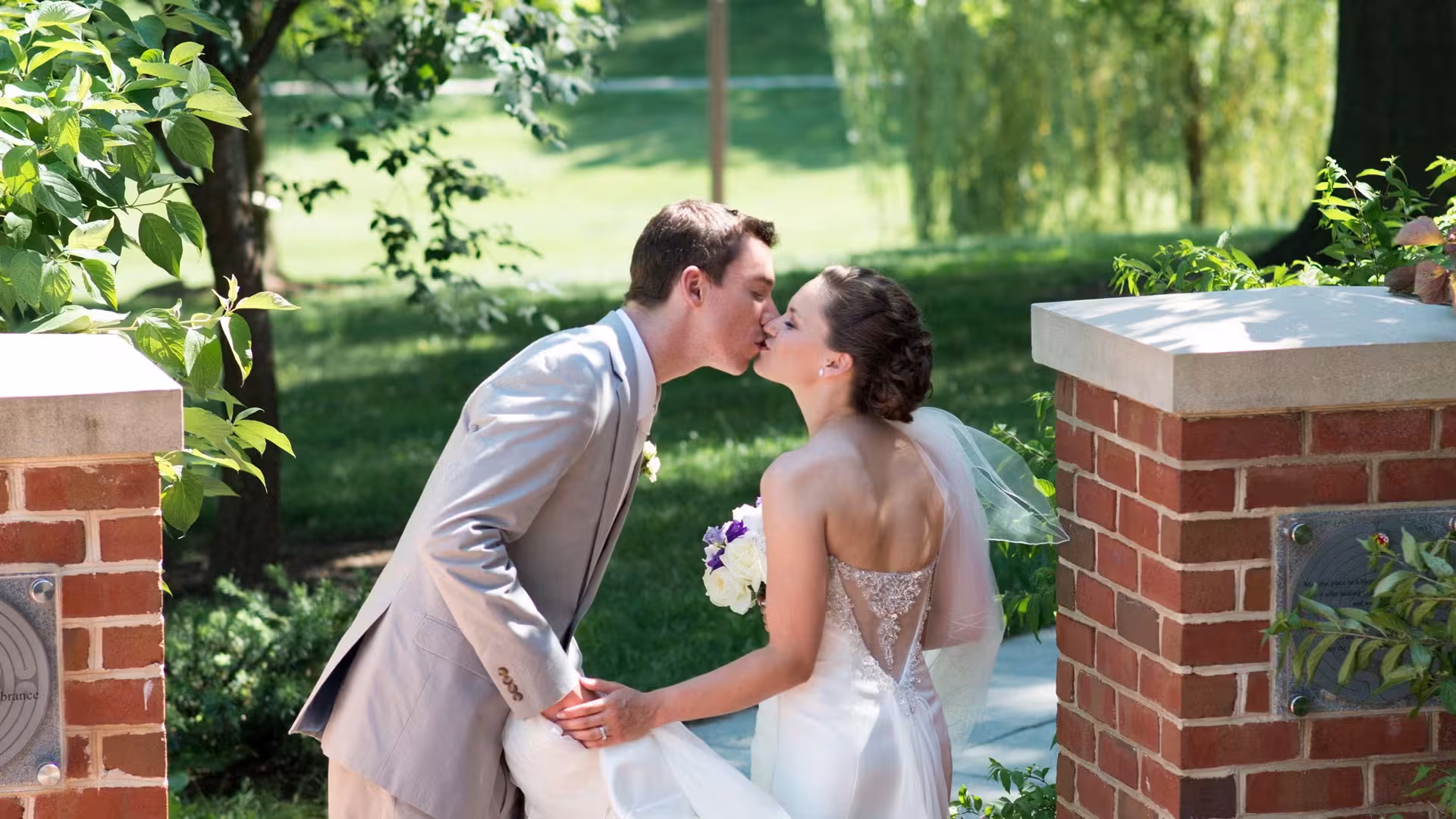 Newlyweds kissing
