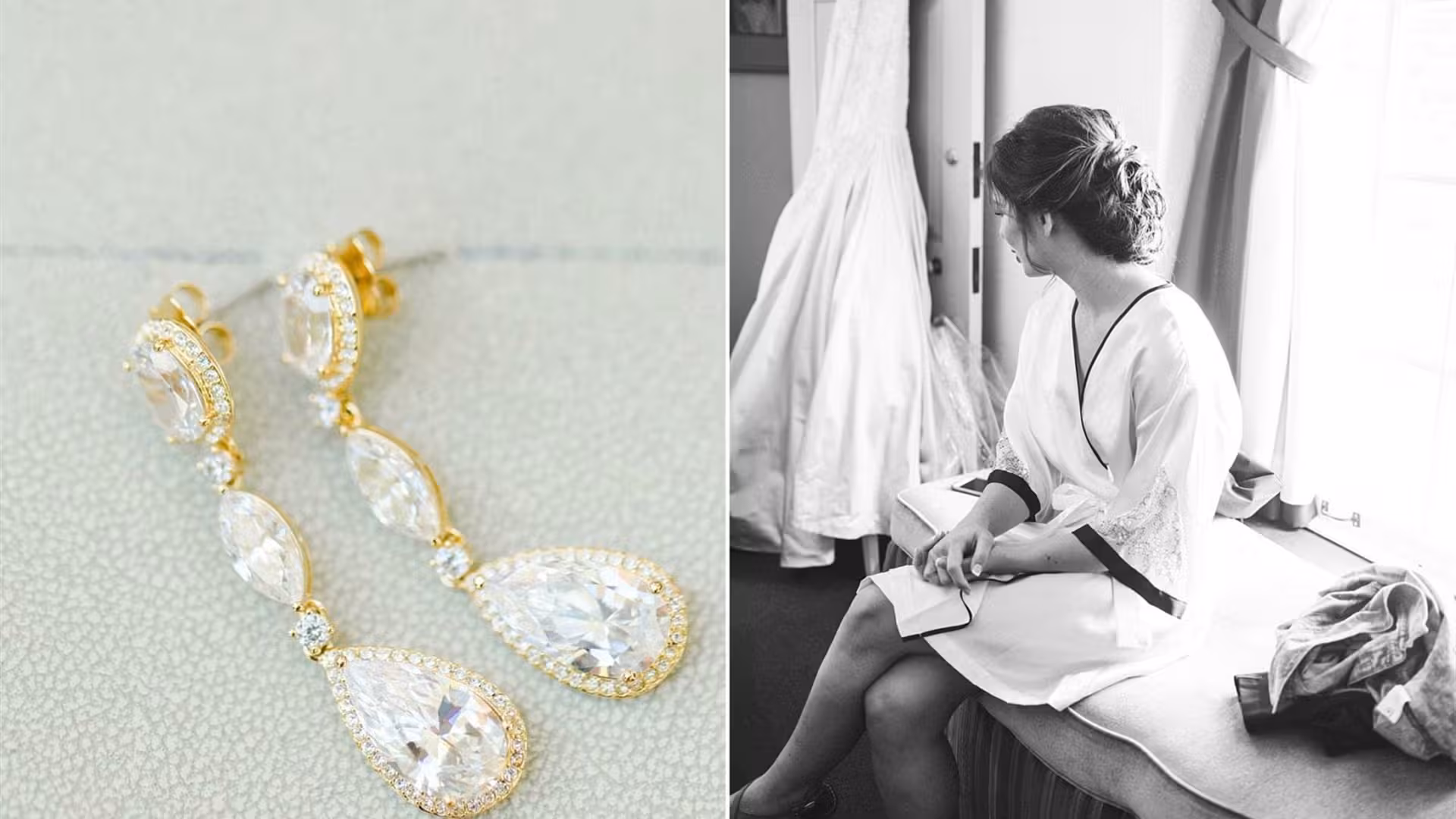 a pair of earrings and women sitting